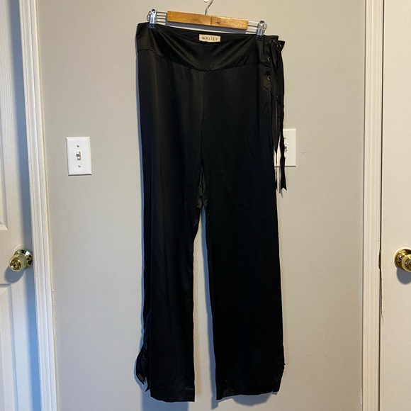 WALTER Black Wide Cut Pants With Ribbions - Picture 1 of 3